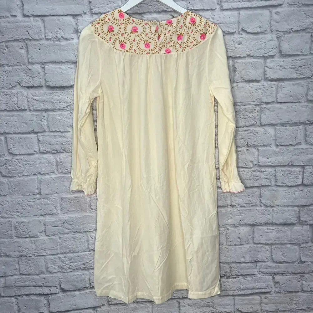 Vintage Prom'n Nod Long Sleeve Short Nightgown Beige Floral 60s Nylon Blend M